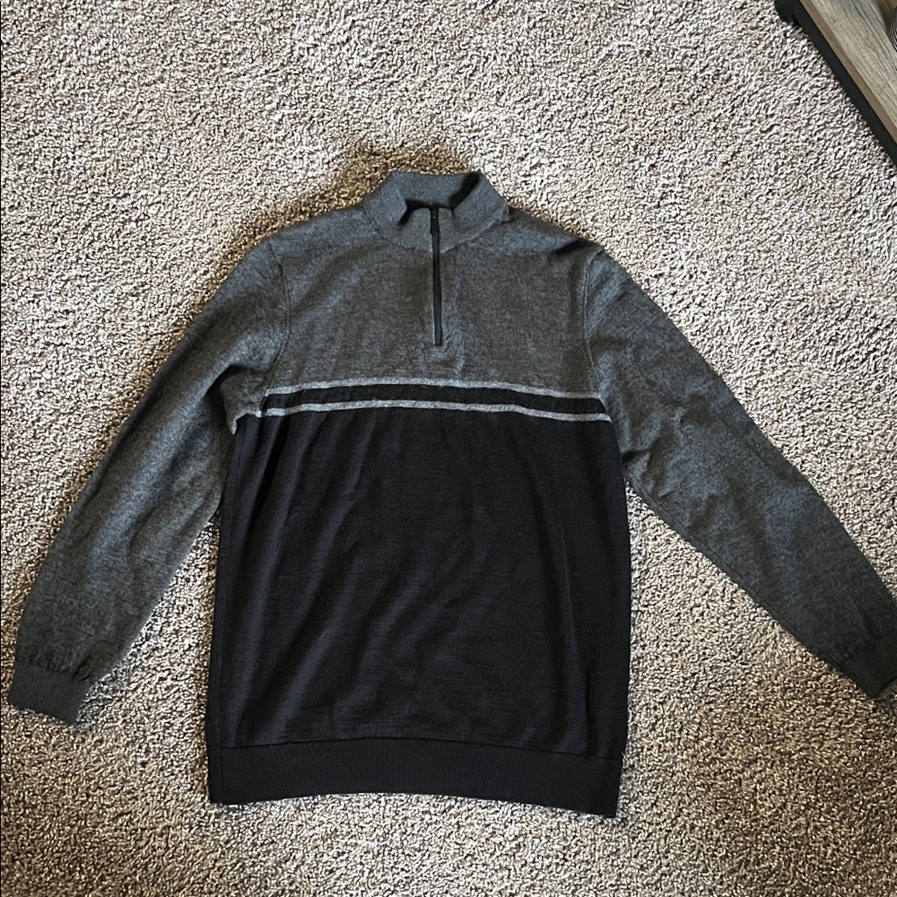 Zara Men's Charcoal and Black Zip-Up Sweater